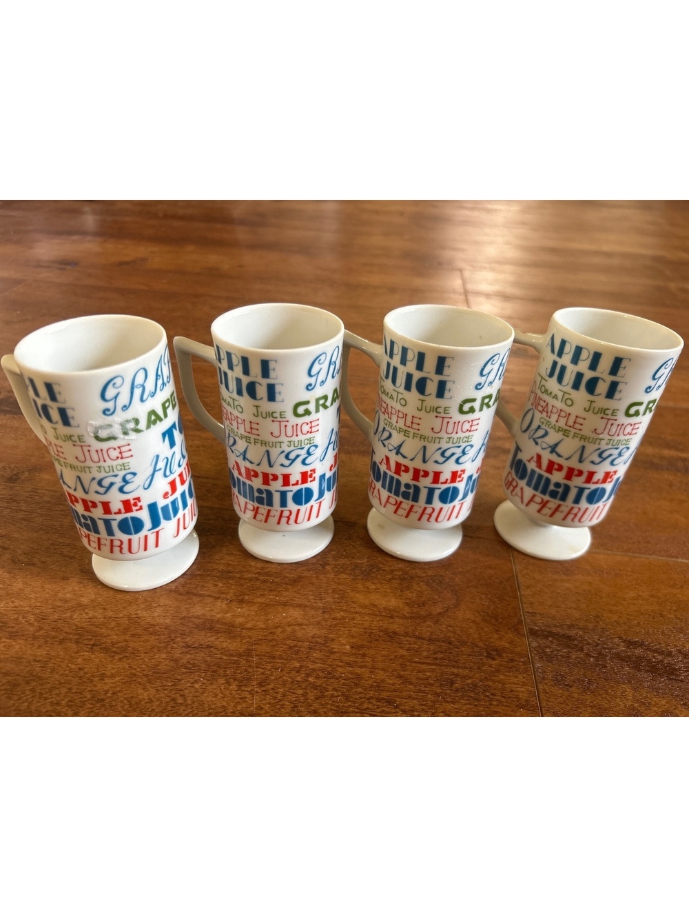 Set of 4 Royal Crown Vintage Juice Glasses with Colorful Fruit Text Design